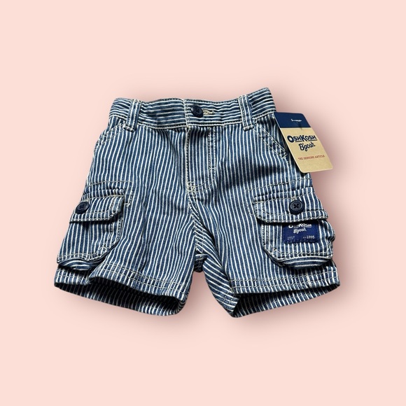 NWT Baby OshKosh B’Gosh Conductor Blue Stripe Cargo Shorts Size 6 Months - Picture 1 of 9
